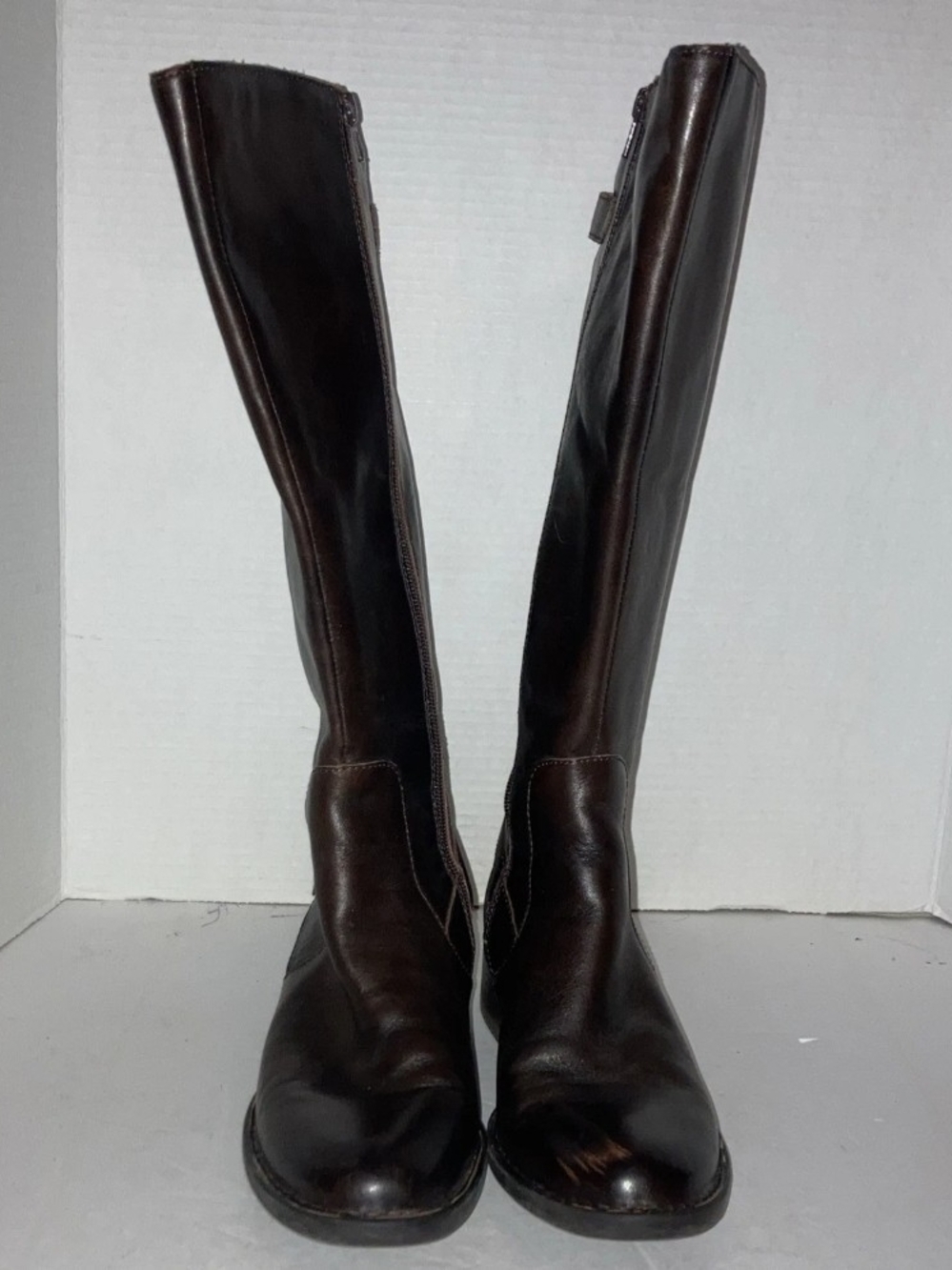 BORN Cupra Tall Boot Brown Leather Wide Calf Riding Comfort Block Heel Size 7M